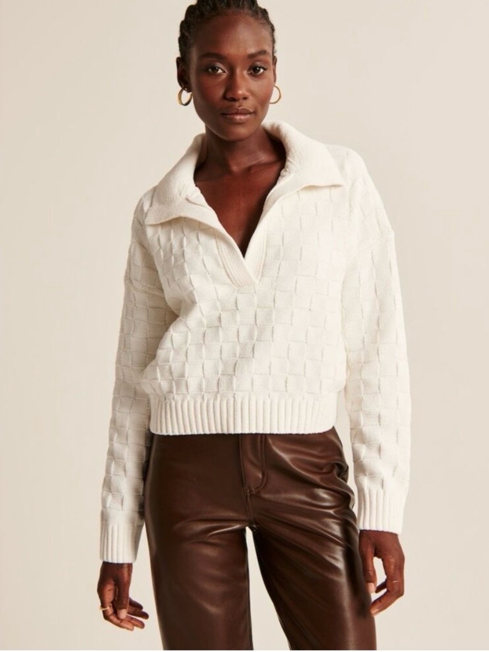 Abercrombie & Fitch Cream Textured Sweater